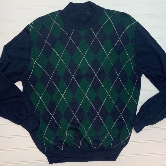 Vintage argyle sweater blue and green M - Picture 3 of 7